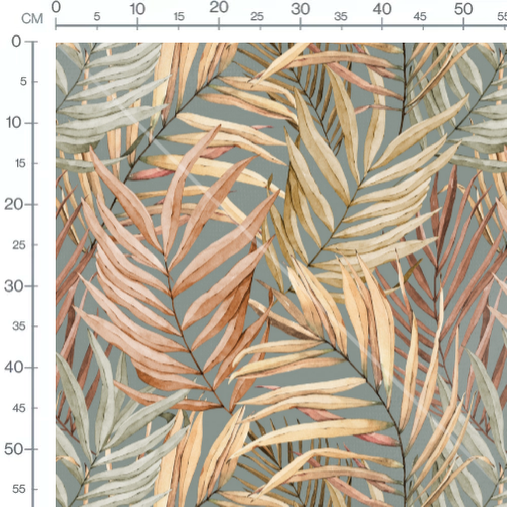 Tissu - Feuilles pastel sur fond bleu