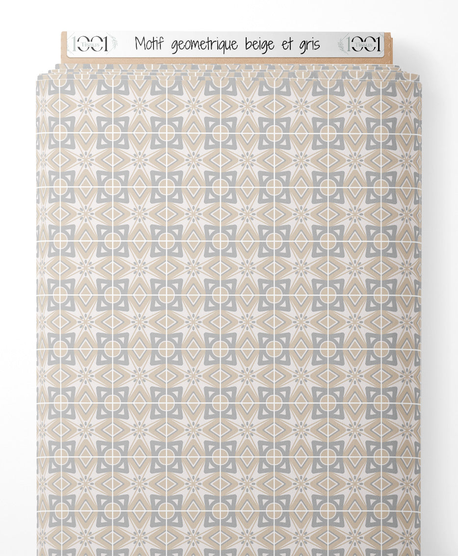 Tissu - Motif géométrique beige et gris