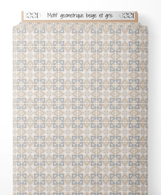 Tissu - Motif géométrique beige et gris
