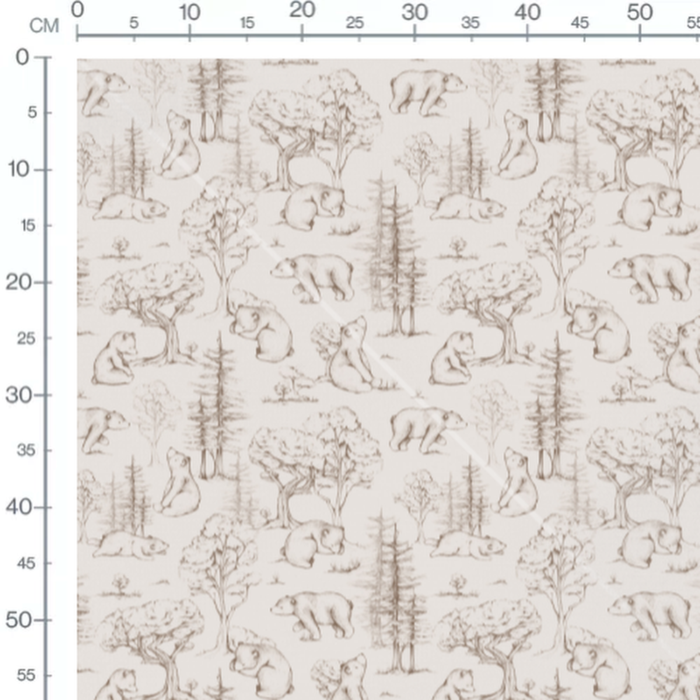 Tissu - Ours marron sur crème