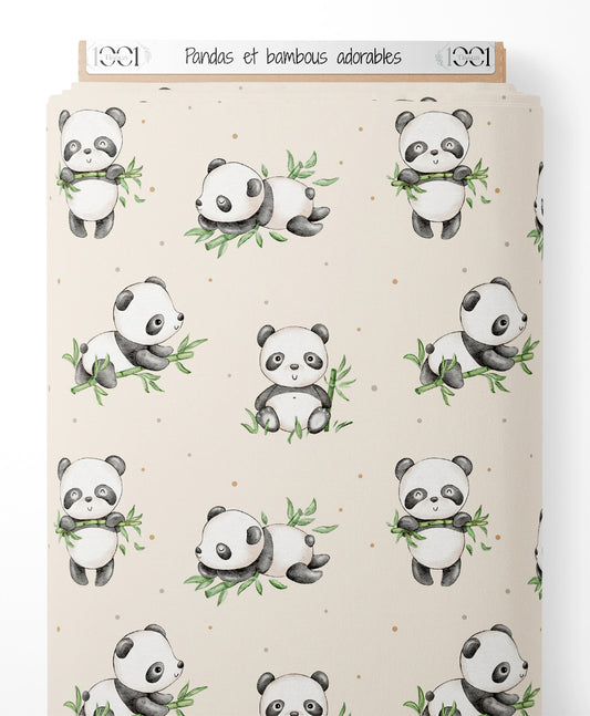 Tissu - Pandas et bambous adorables