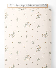 Tissu - Fleurs beige et feuilles vertes 4