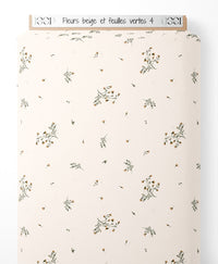 Tissu - Fleurs beige et feuilles vertes 4