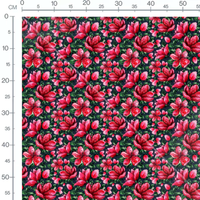 Tissu - Fleurs rouges et vertes