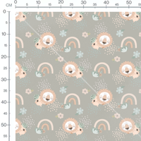 Tissu - Lions et fleurs pastel gris