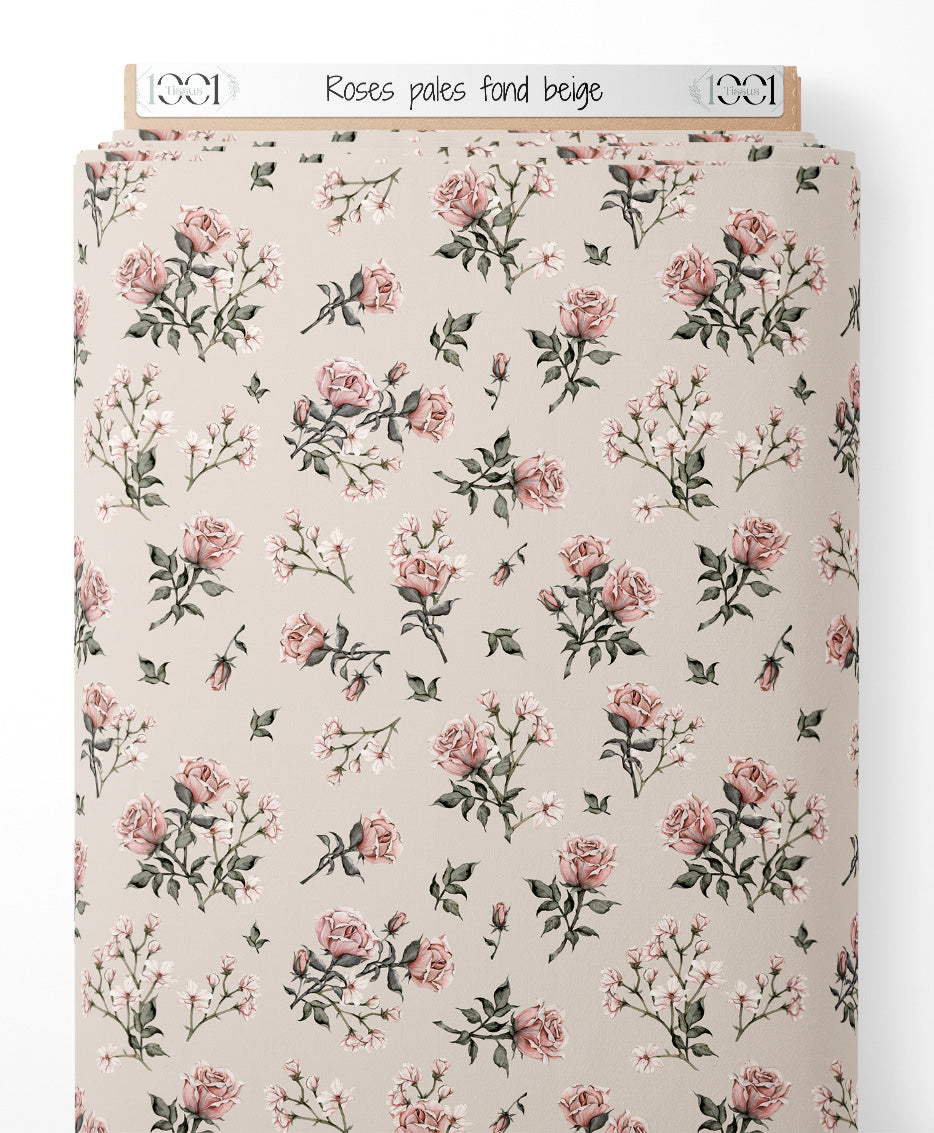 Tissu - Roses pâles sur fond beige