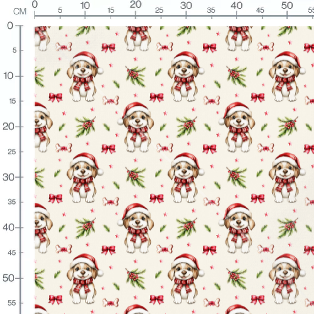 Tissu - Chiot Noel fond creme