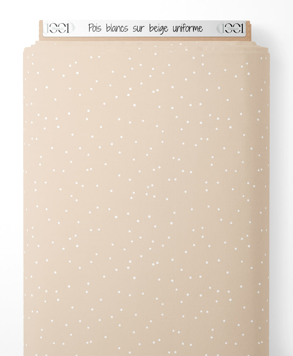 Tissu - Pois blancs sur beige uniforme