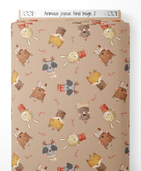 Tissu - Animaux joyeux sur fond beige 2