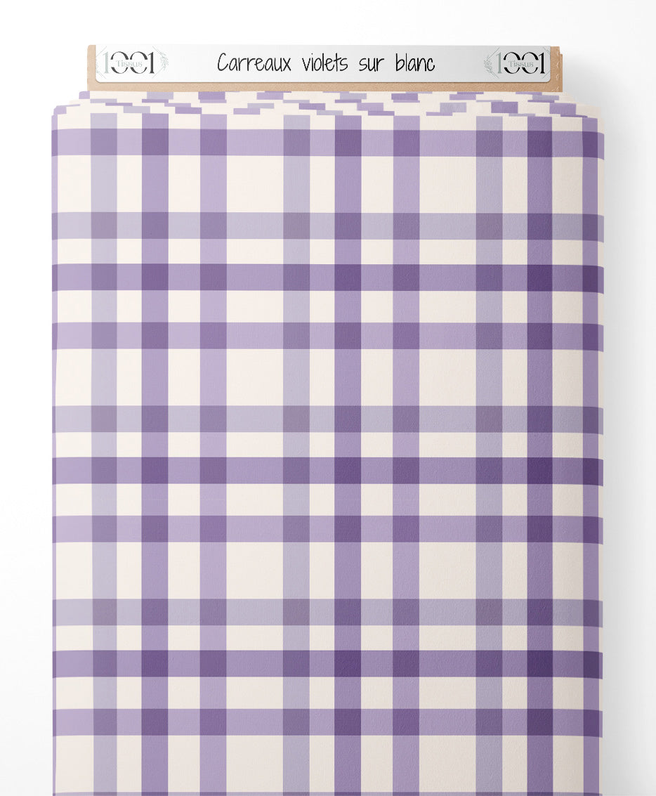 Tissu - Carreaux violets sur blanc