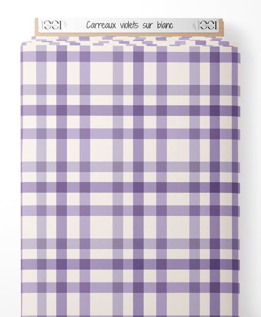 Tissu - Carreaux violets sur blanc