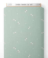 Tissu - Libellules blanches sur vert
