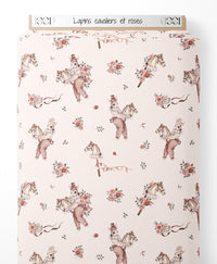 Tissu - Lapins cavaliers et roses