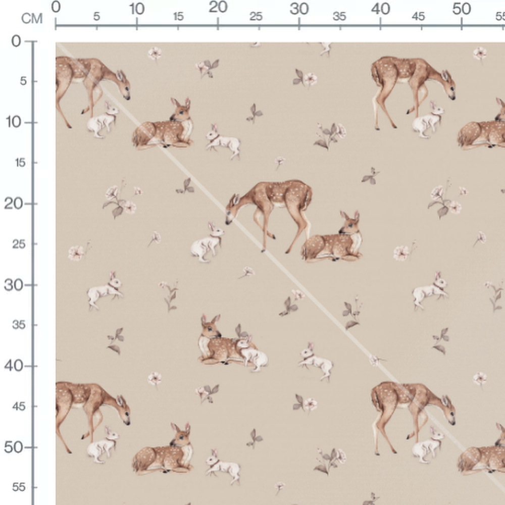 Tissu - Faons et lapins doux beige