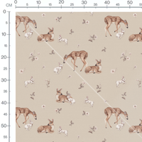 Tissu - Faons et lapins doux beige