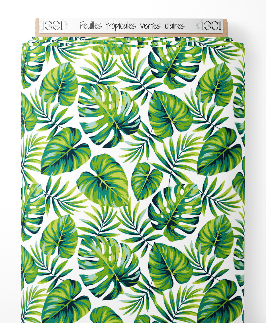 Tissu - Feuilles tropicales vertes claires