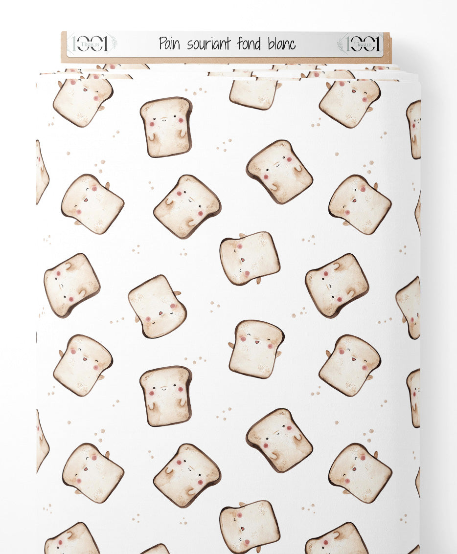 Tissu - Pain souriant sur fond blanc