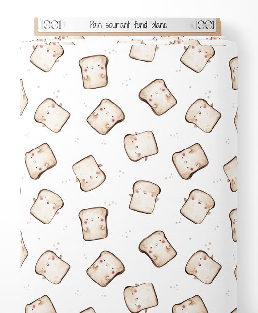 Tissu - Pain souriant sur fond blanc