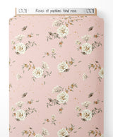 Tissu - Roses et papillons sur fond rose