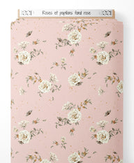 Tissu - Roses et papillons sur fond rose