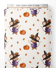 Tissu - Souris sorcière crème et orange