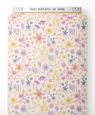 Tissu - Fleurs multicolores sur crème
