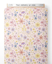 Tissu - Fleurs multicolores sur crème