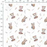 Tissu - Oursons avec cahiers sur blanc