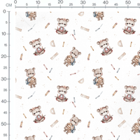 Tissu - Oursons avec cahiers sur blanc