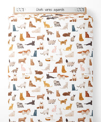 Tissu - Chats variés aquarelle