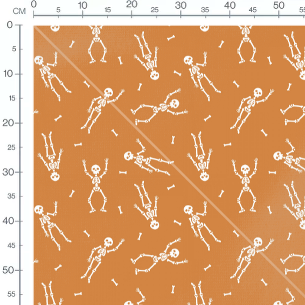 Tissu - Squelettes blancs sur fond orange