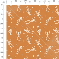 Tissu - Squelettes blancs sur fond orange