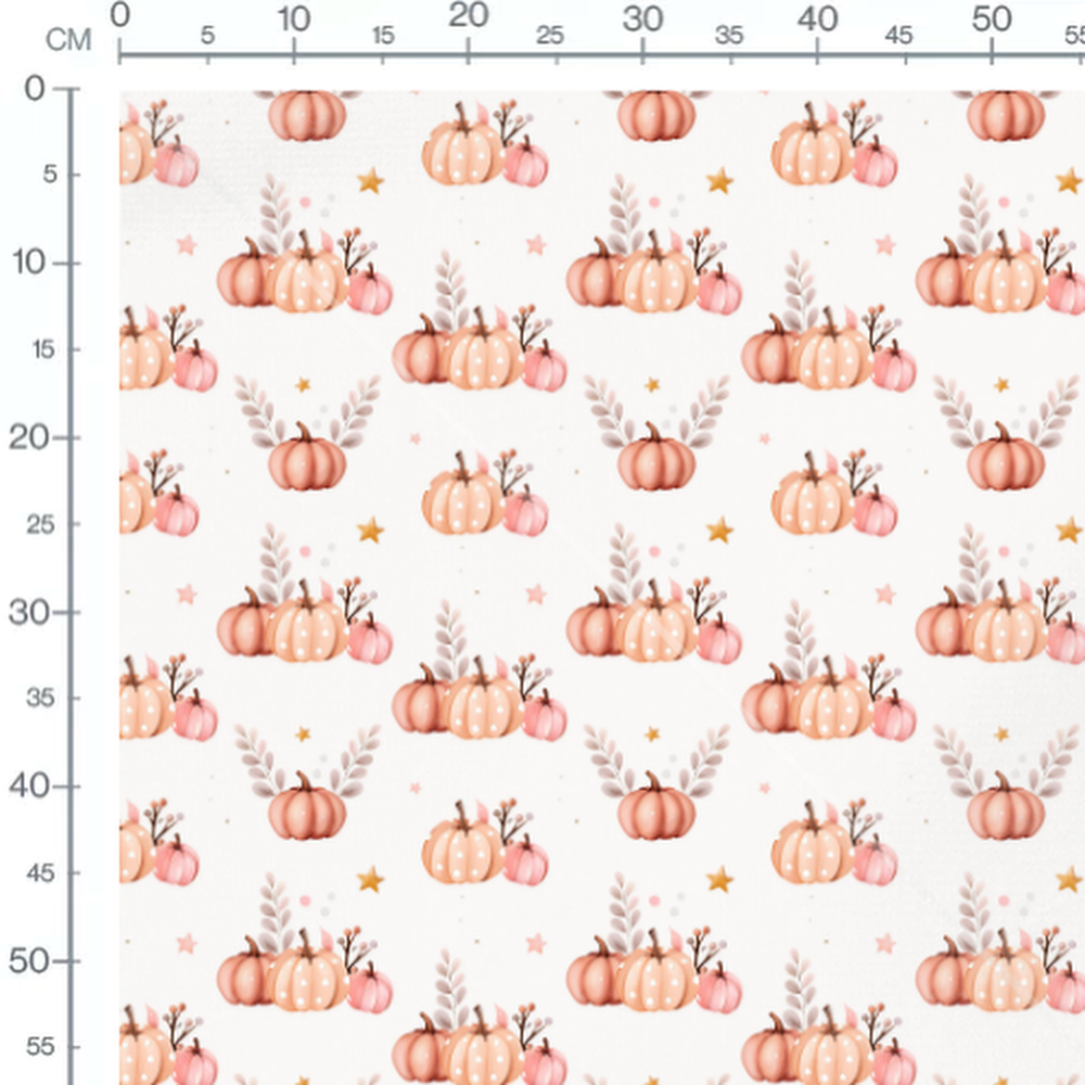 Tissu - Citrouilles et feuilles pastel