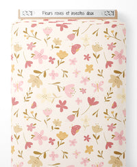 Tissu - Fleurs roses et insectes doux