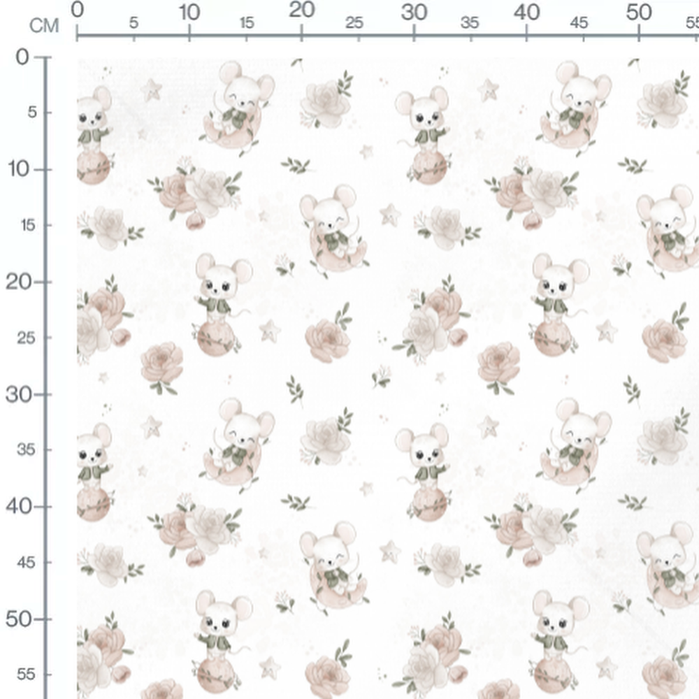 Tissu - Souris blanches et étoiles pastel