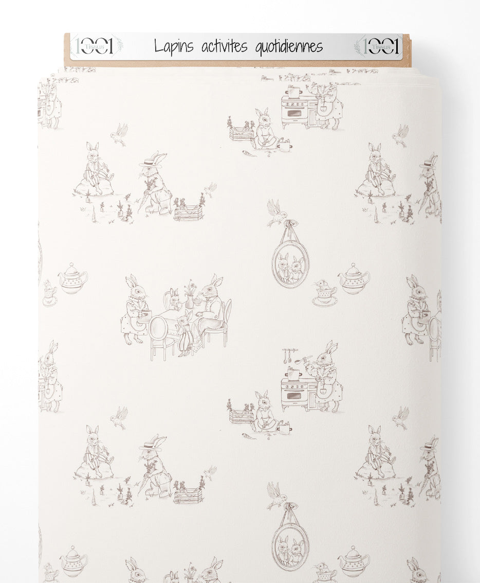 Tissu - Lapins activités quotidiennes
