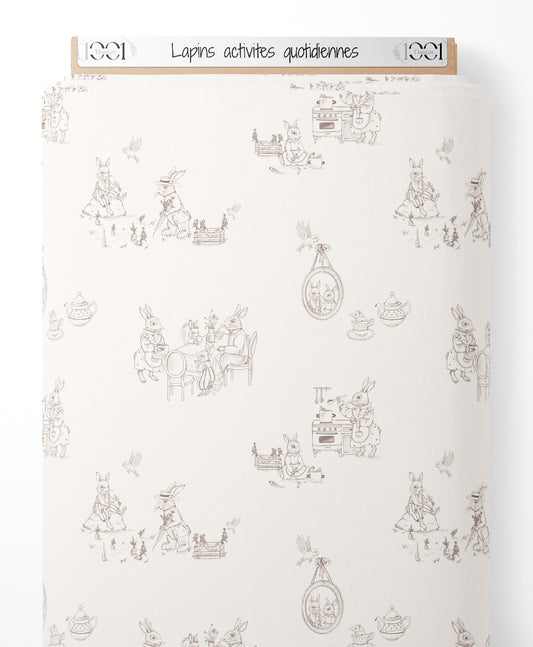Tissu - Lapins activités quotidiennes