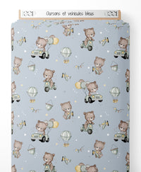 Tissu - Oursons et véhicules bleus