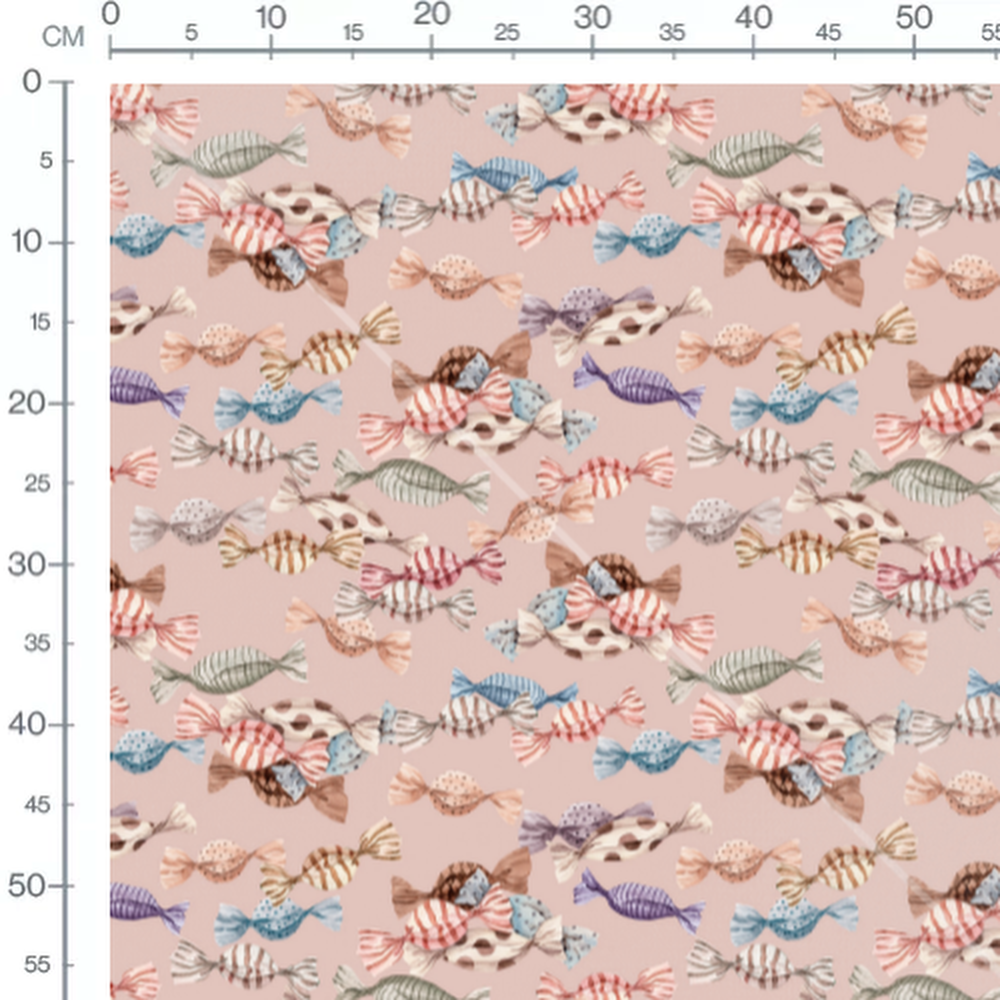 Tissu - Bonbons ludiques sur rose
