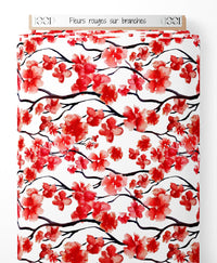 Tissu - Fleurs rouges sur branches