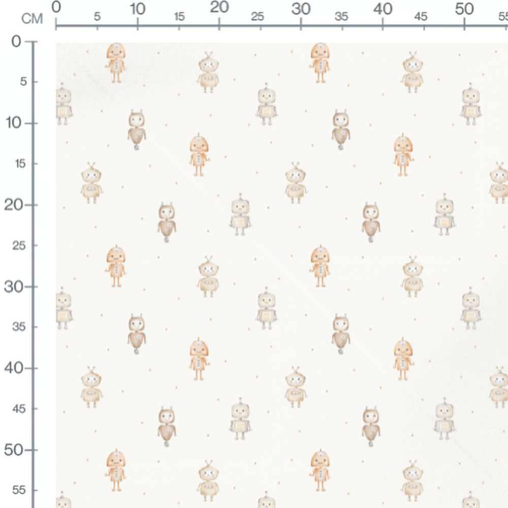 Tissu - Robots beige et gris joyeux