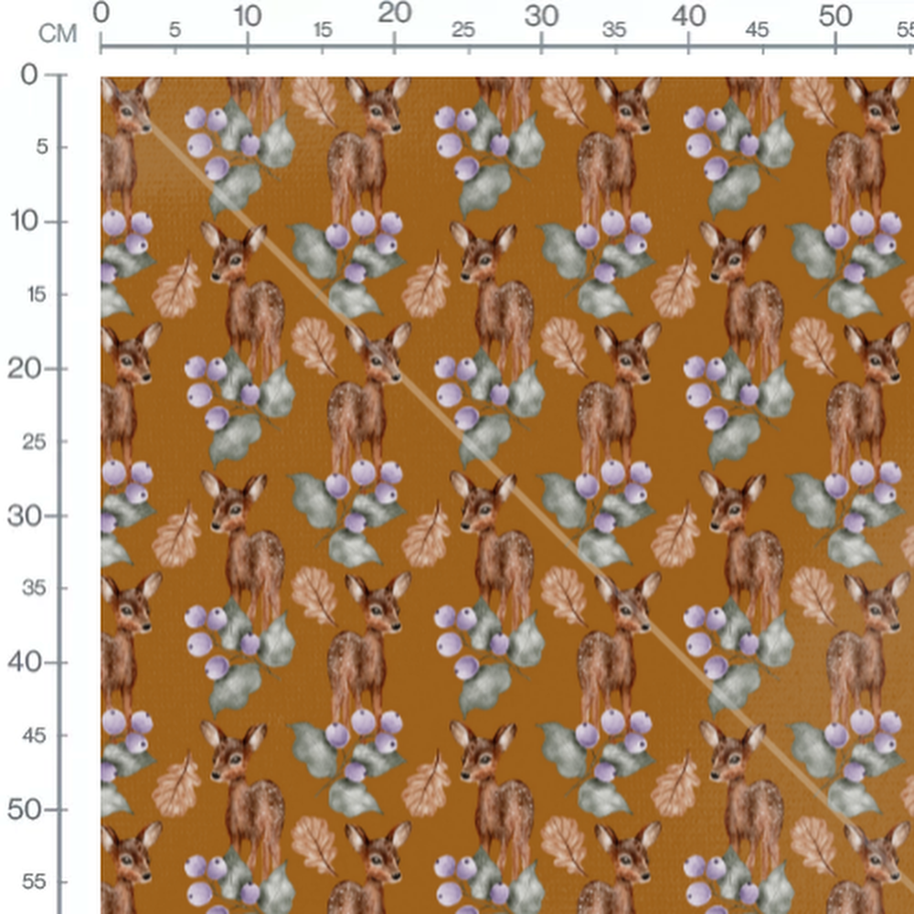 Tissu - Faons bruns sur fond marron