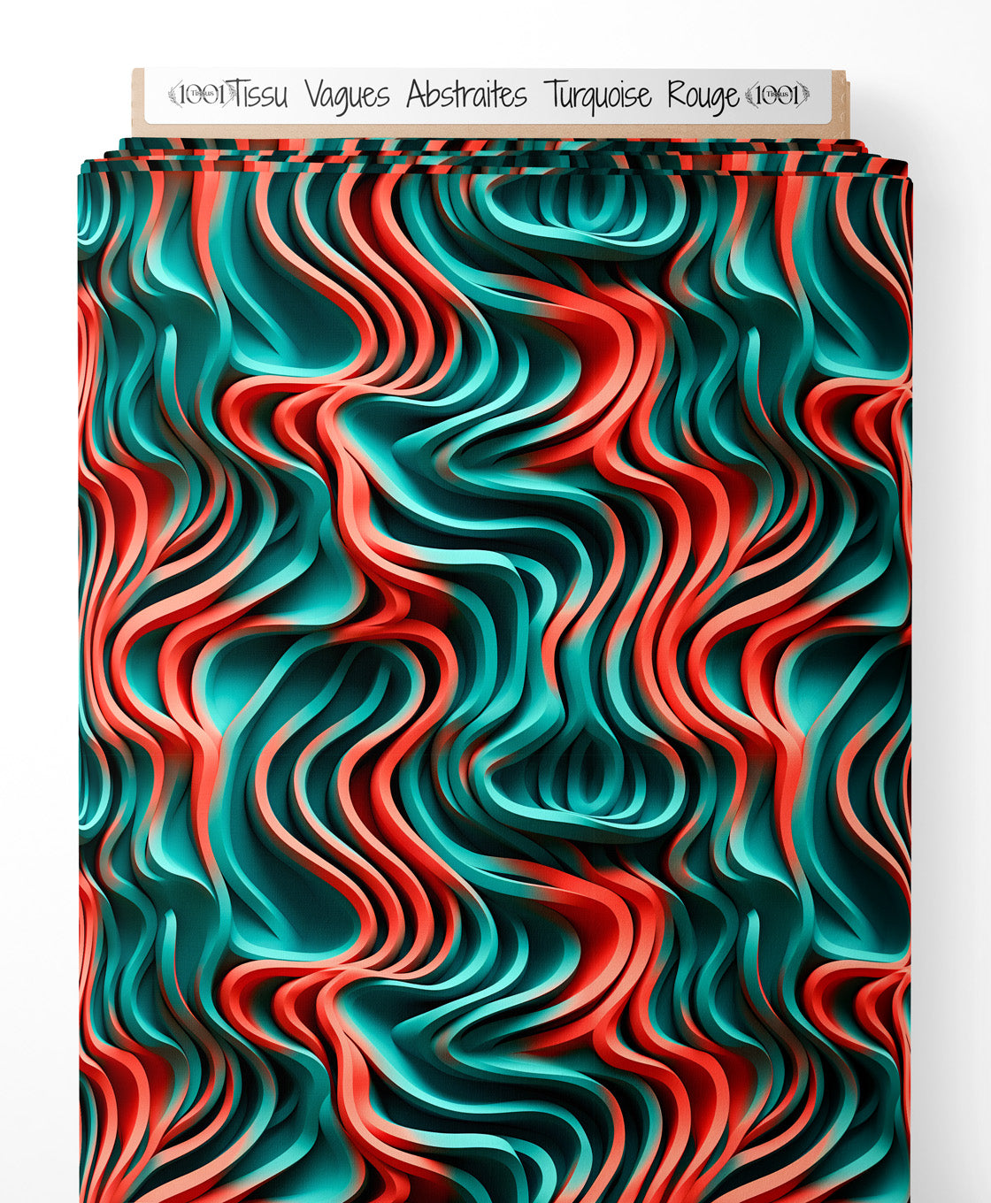 Tissu - Vagues Abstraites Turquoise Rouge