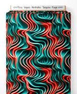 Tissu - Vagues Abstraites Turquoise Rouge