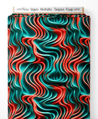 Tissu - Vagues Abstraites Turquoise Rouge
