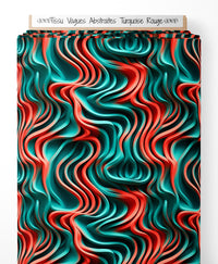 Tissu - Vagues Abstraites Turquoise Rouge