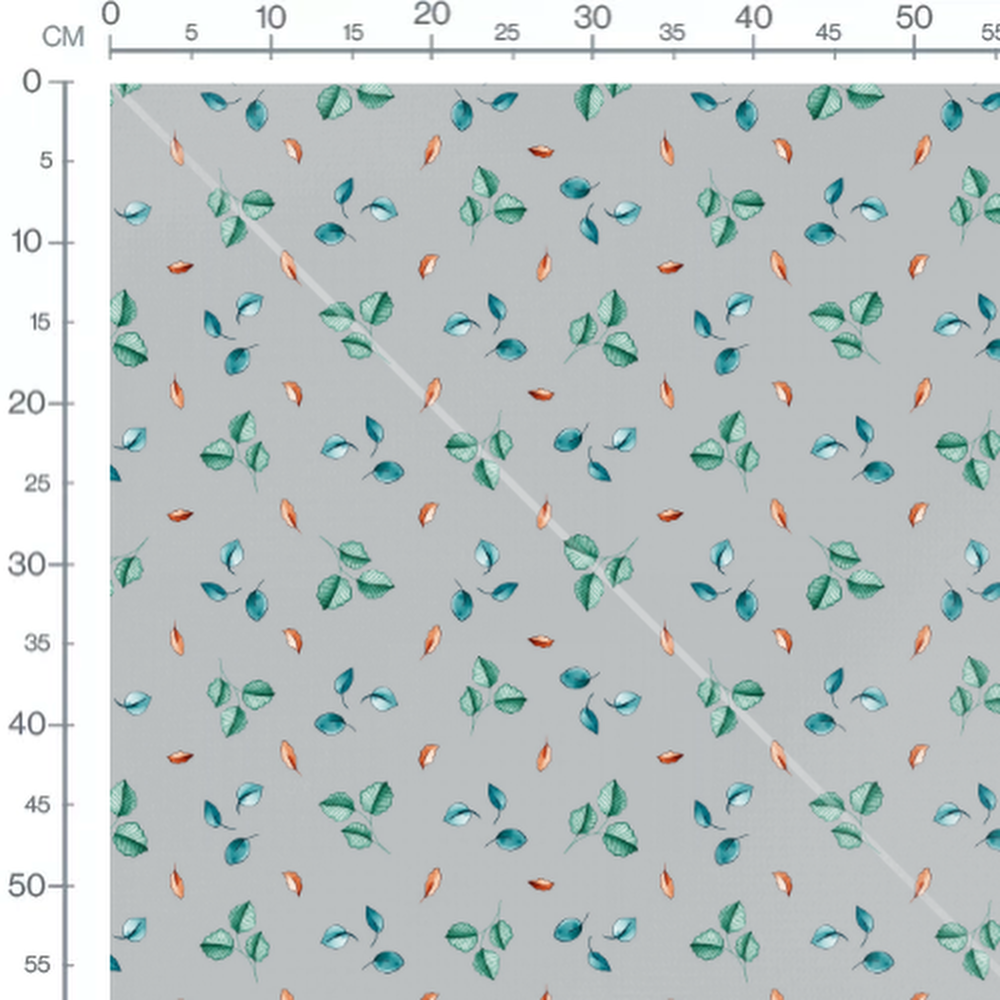 Tissu - Feuilles colorées sur gris
