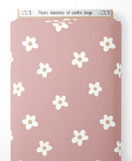 Tissu - Fleurs blanches et centre beige