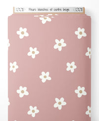 Tissu - Fleurs blanches et centre beige