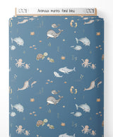 Tissu - Animaux marins sur fond bleu